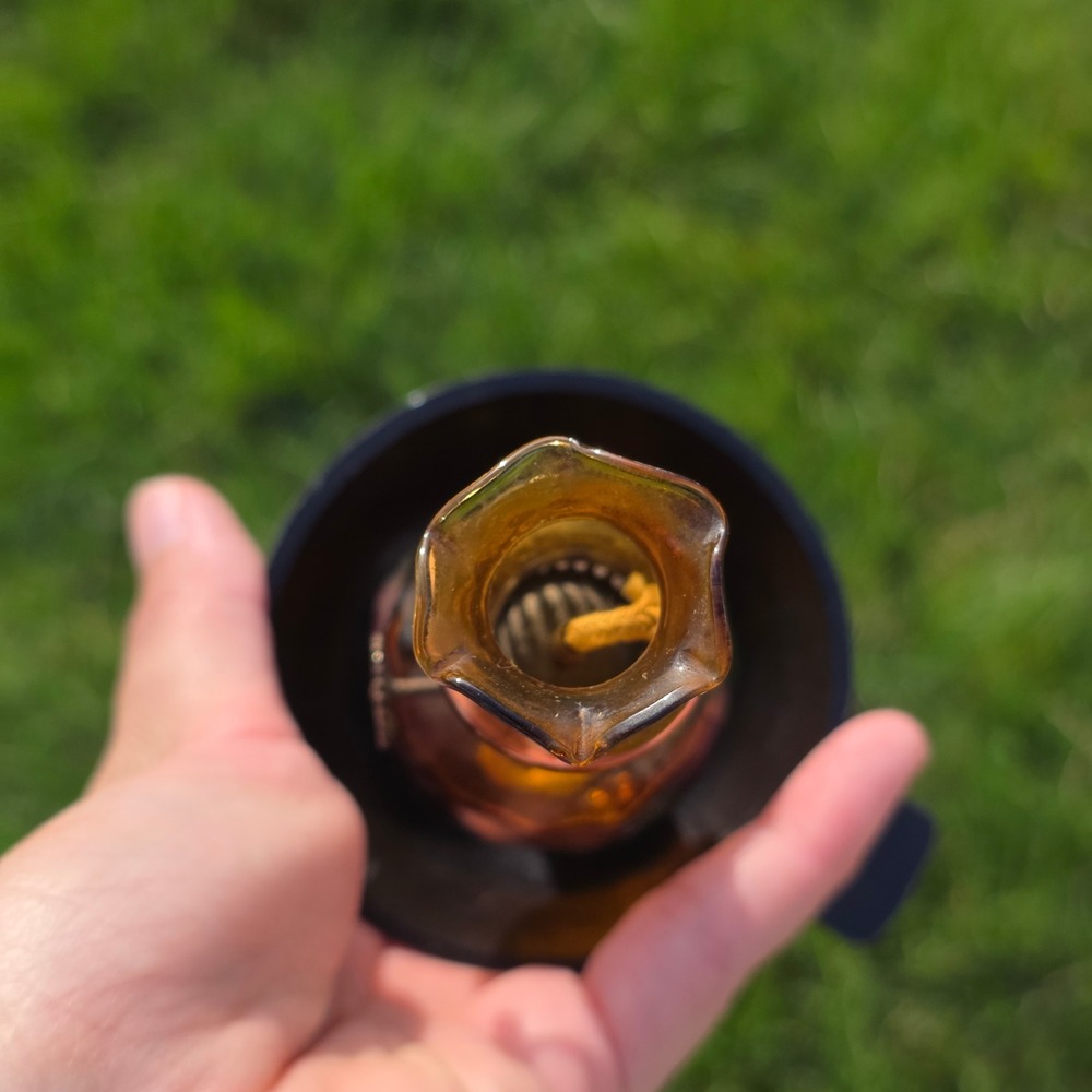 Vtg Home Decorative Products Amber Glass Miniature Oil Lamp hurricane ruffle - Picture 3 of 15